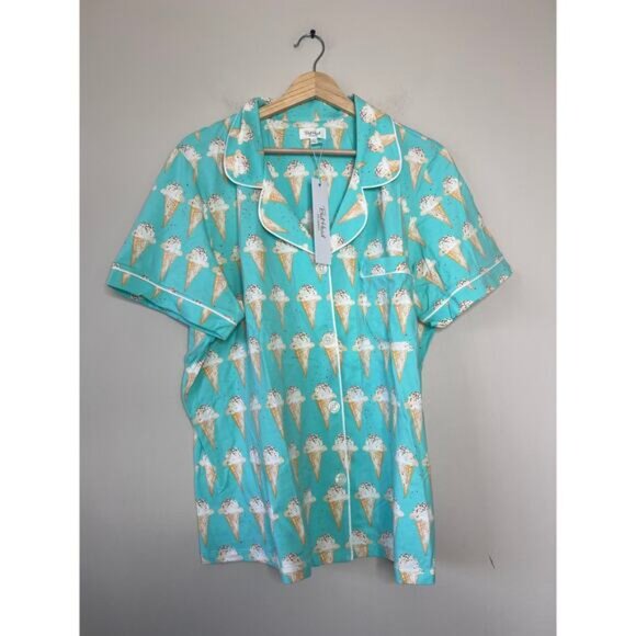 NWT Bed Head Pajamas Ice Cream Cone Print Button-Up Sleepwear Blue Size: Large - Picture 5 of 6